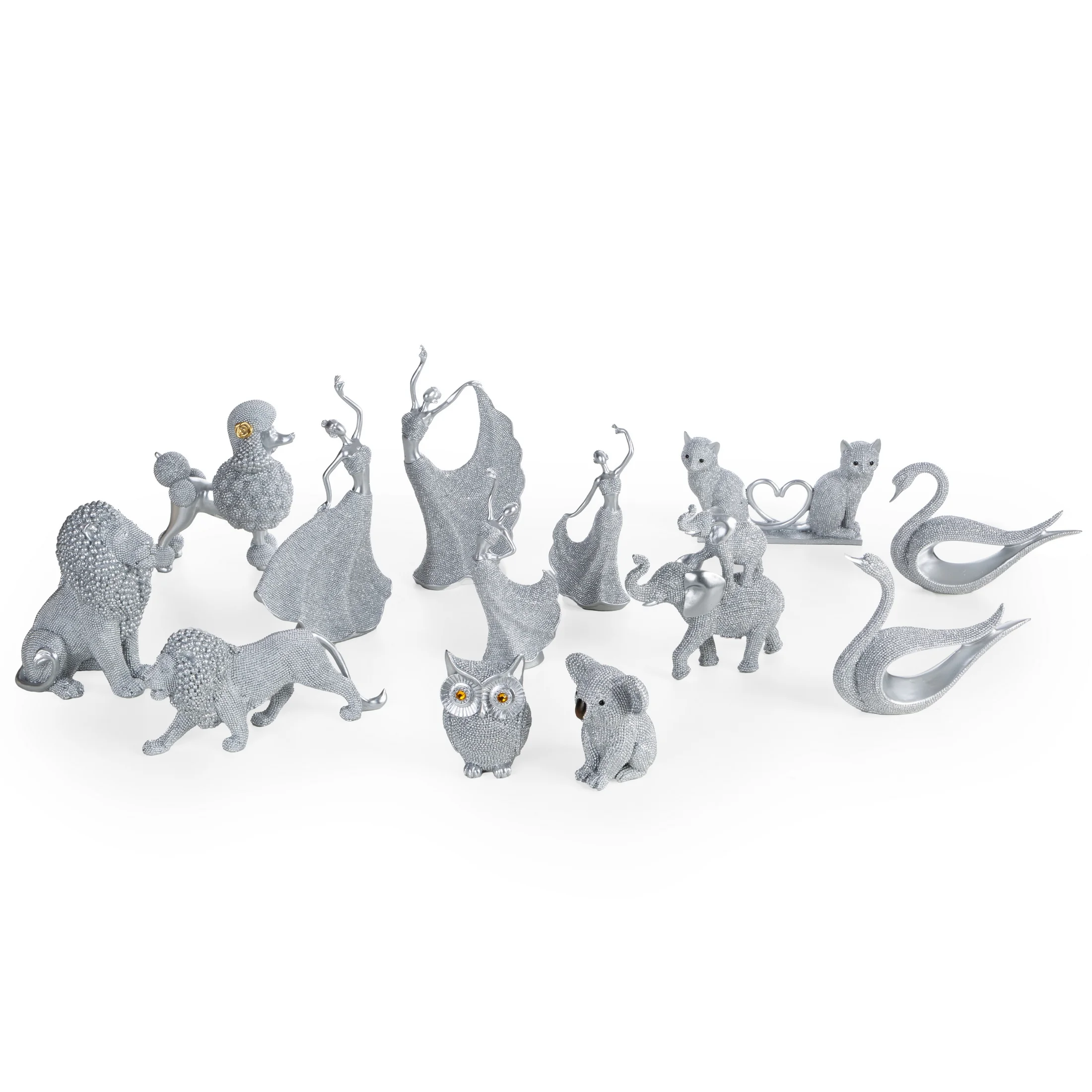 Figurka srebrna w kształcie łabędzia o drobnym strukturalnym wzorze 18x6x15 cm ELDO 1 Eurofirany