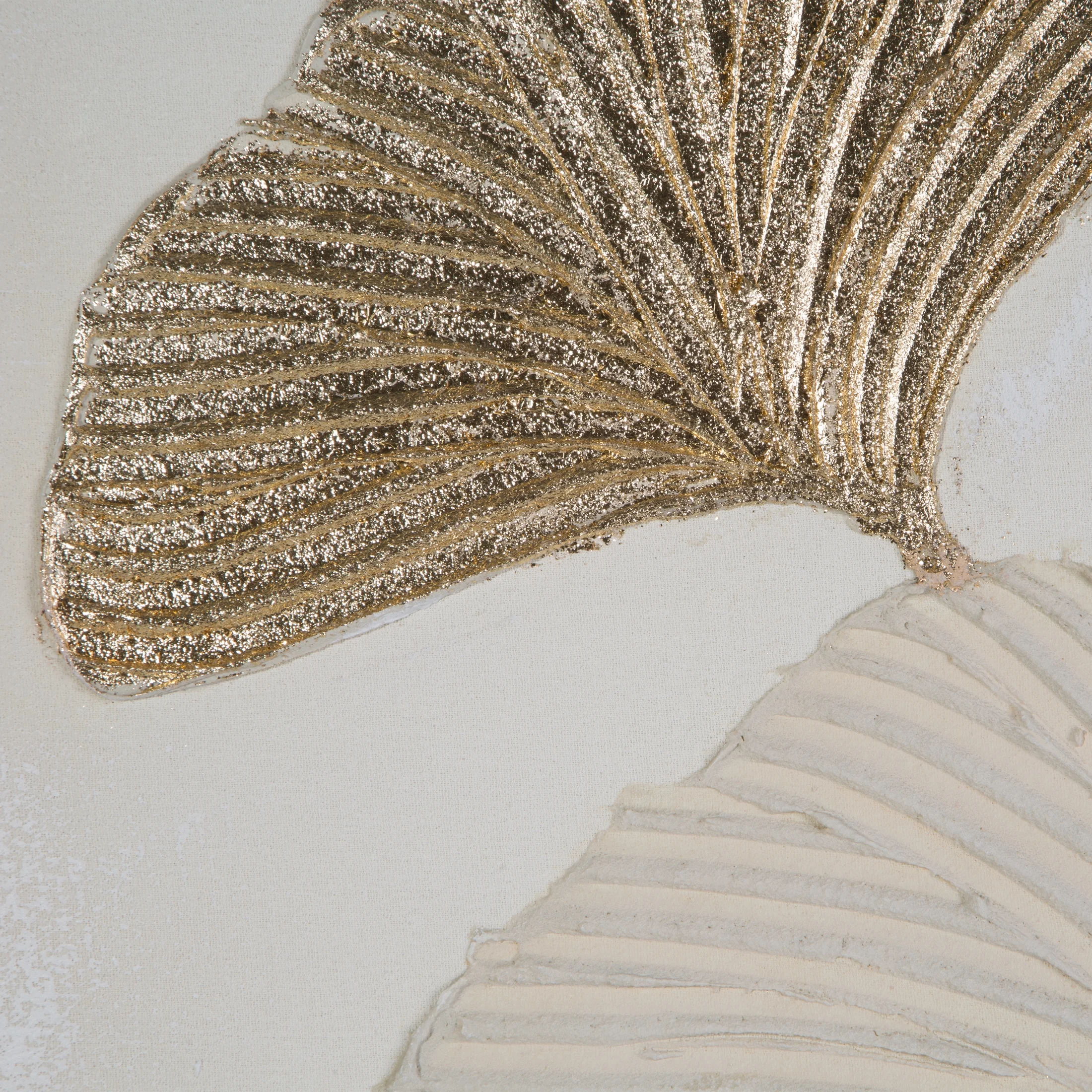 Obraz roślinny beżowy ręcznie malowany na płótnie złote liście miłorzębu 80x100 cm Eurofirany