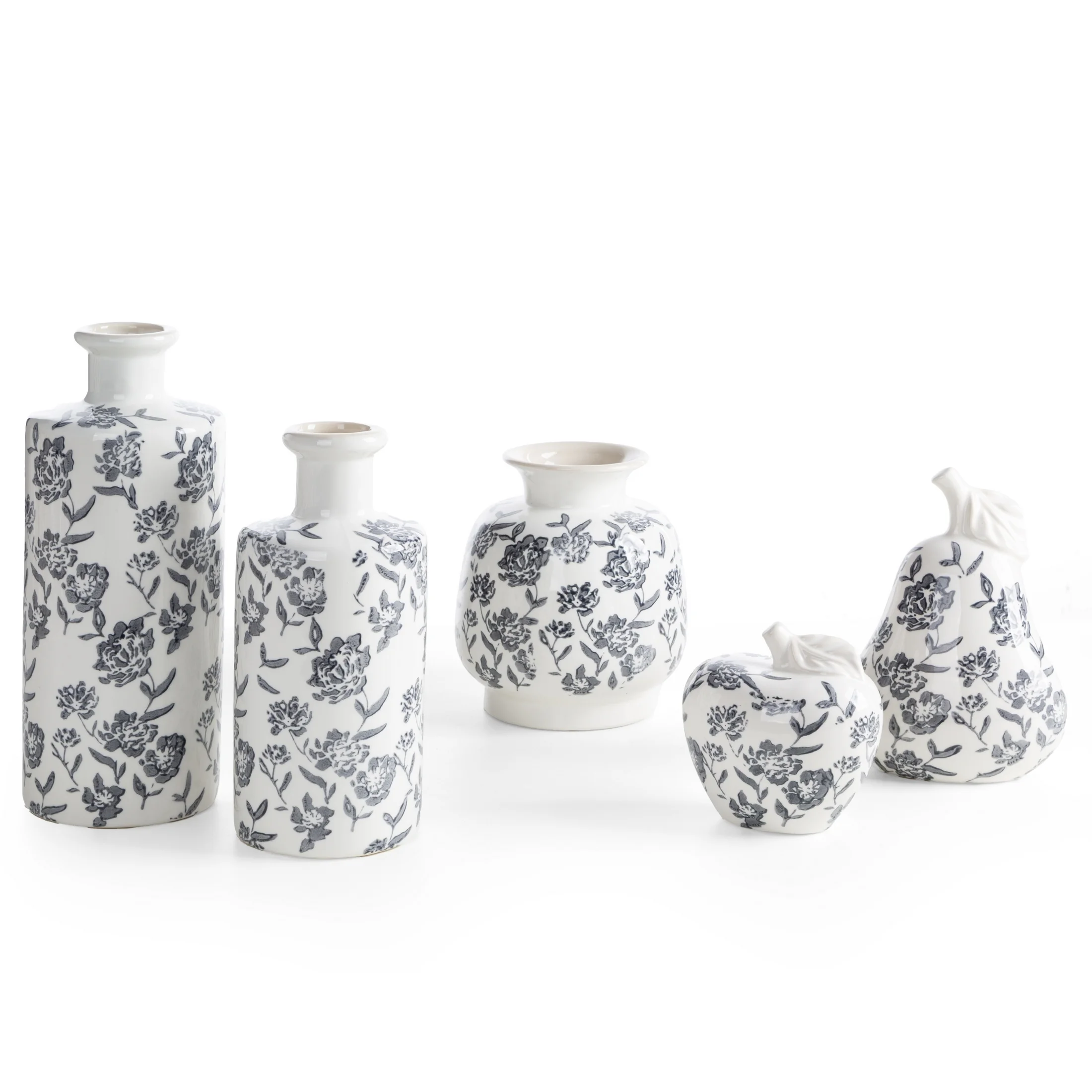 Wazon dekoracyjny biało, grafitowy zdobiony roślinnym motywem 11x25 cm VIVIAN Eurofirany