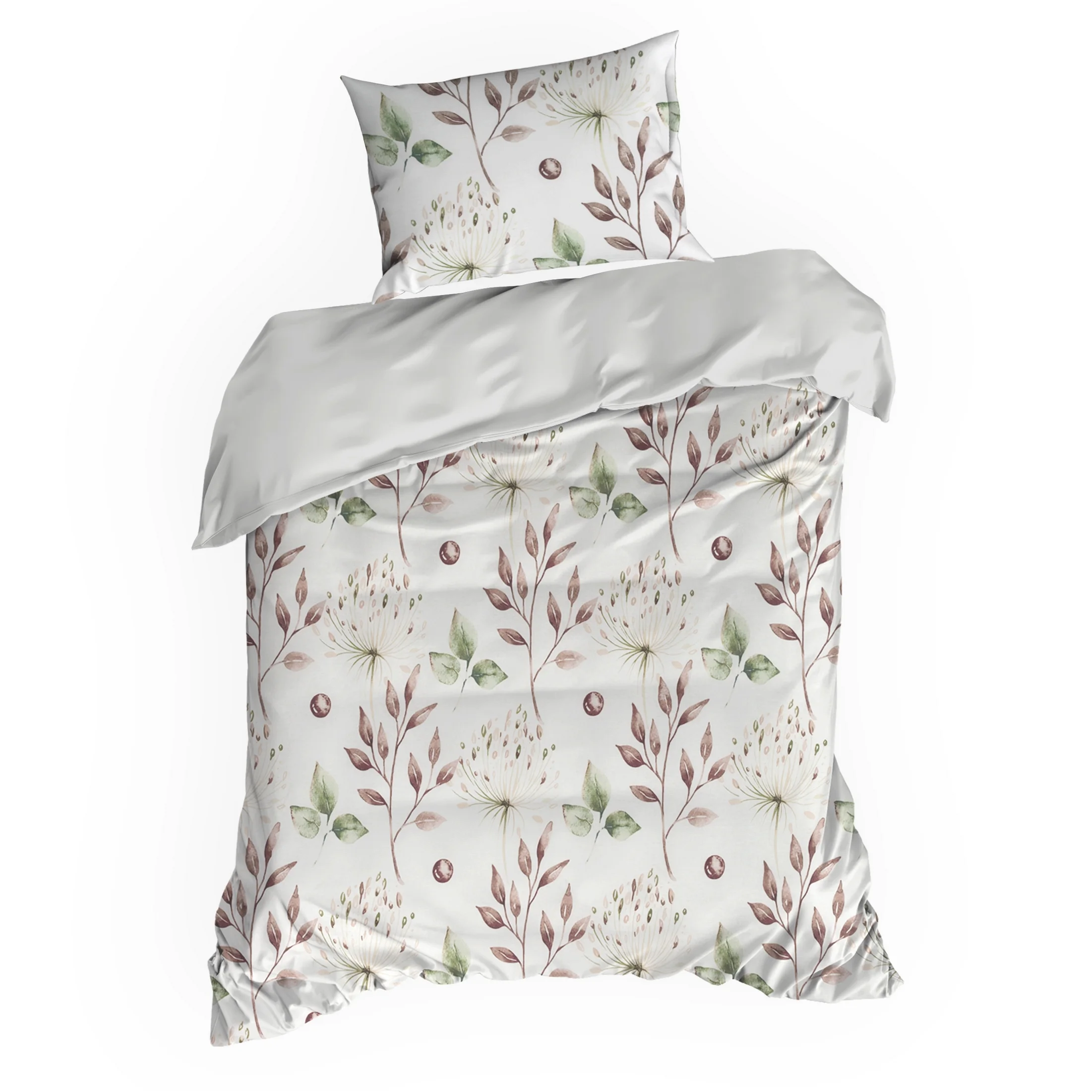 Pościel 140x200 bawełniana kolor jasnokremowy, fioletowy w kwiaty SONIA 36 Eurofirany