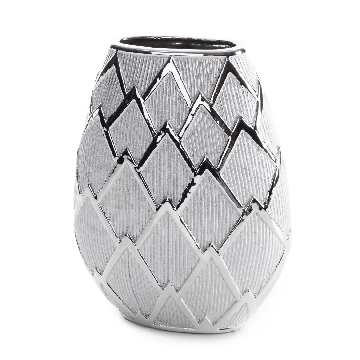 Wazon srebrny dekoracyjny  z lśniącym geometrycznym wzorem 25x11x34 cm SAELA  Eurofirany