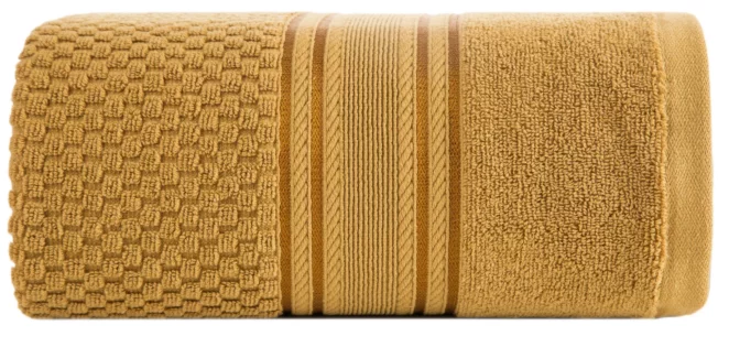 Ręcznik do rąk 30x50 cm bawełniany kolor miodowy zdobiony subtelnymi paseczkami 500 g/m2 DAVOS Eurofirany