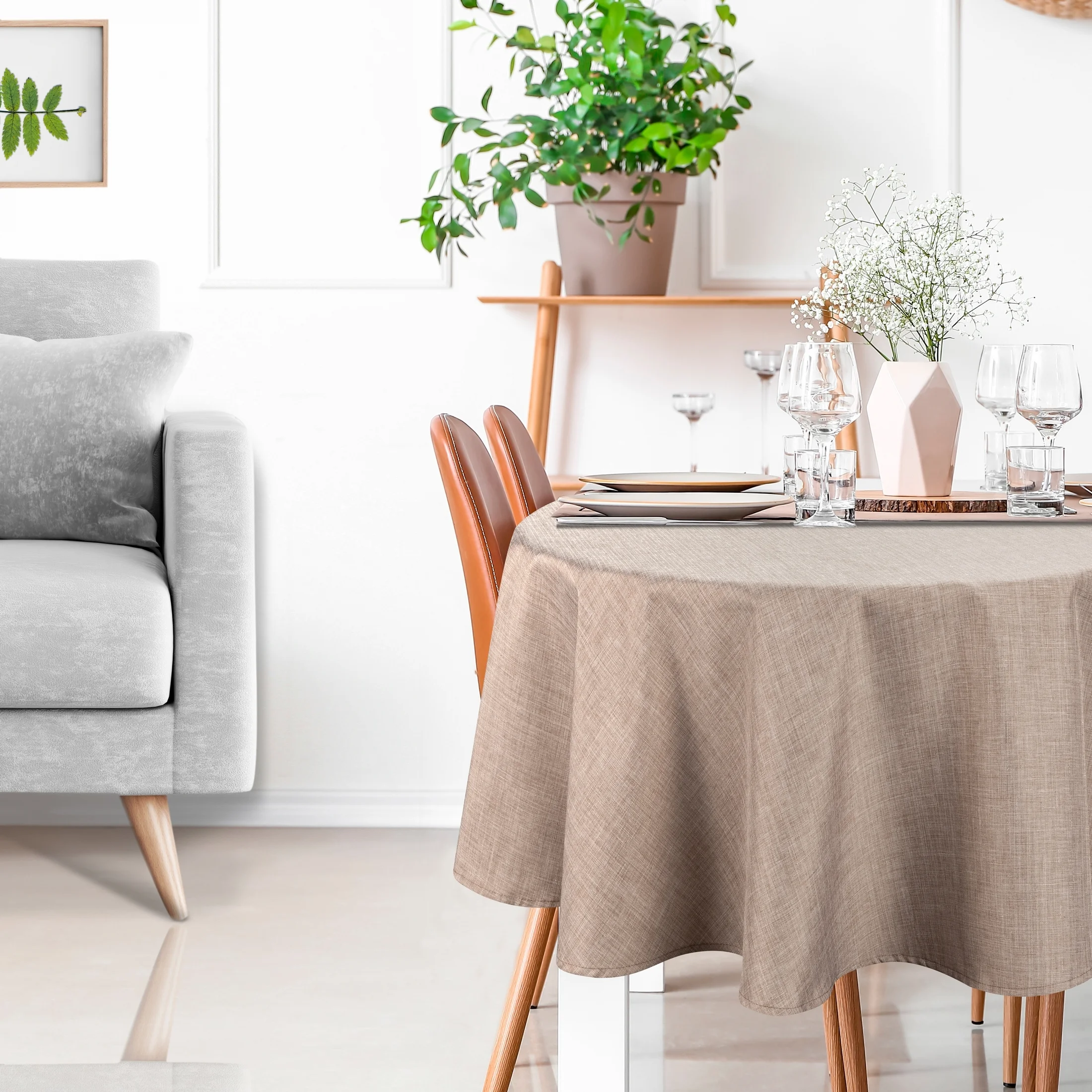 Okrągły obrus na stół średnica 150 cm beżowy wodoodporny - KATE Eurofirany