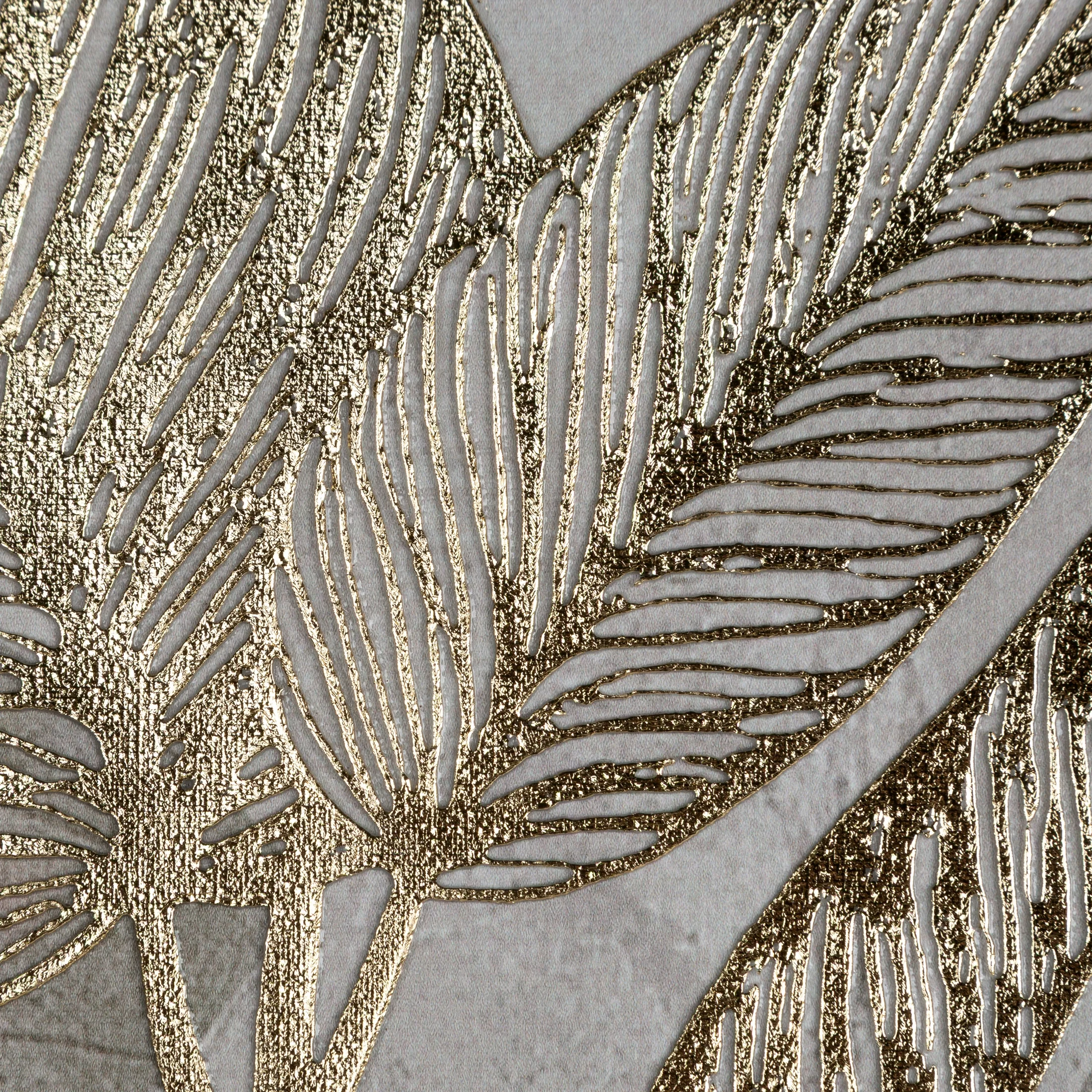 Obraz beżowo, złoty nadruk na płótnie z motywem liści 60x80 cm Eurofirany