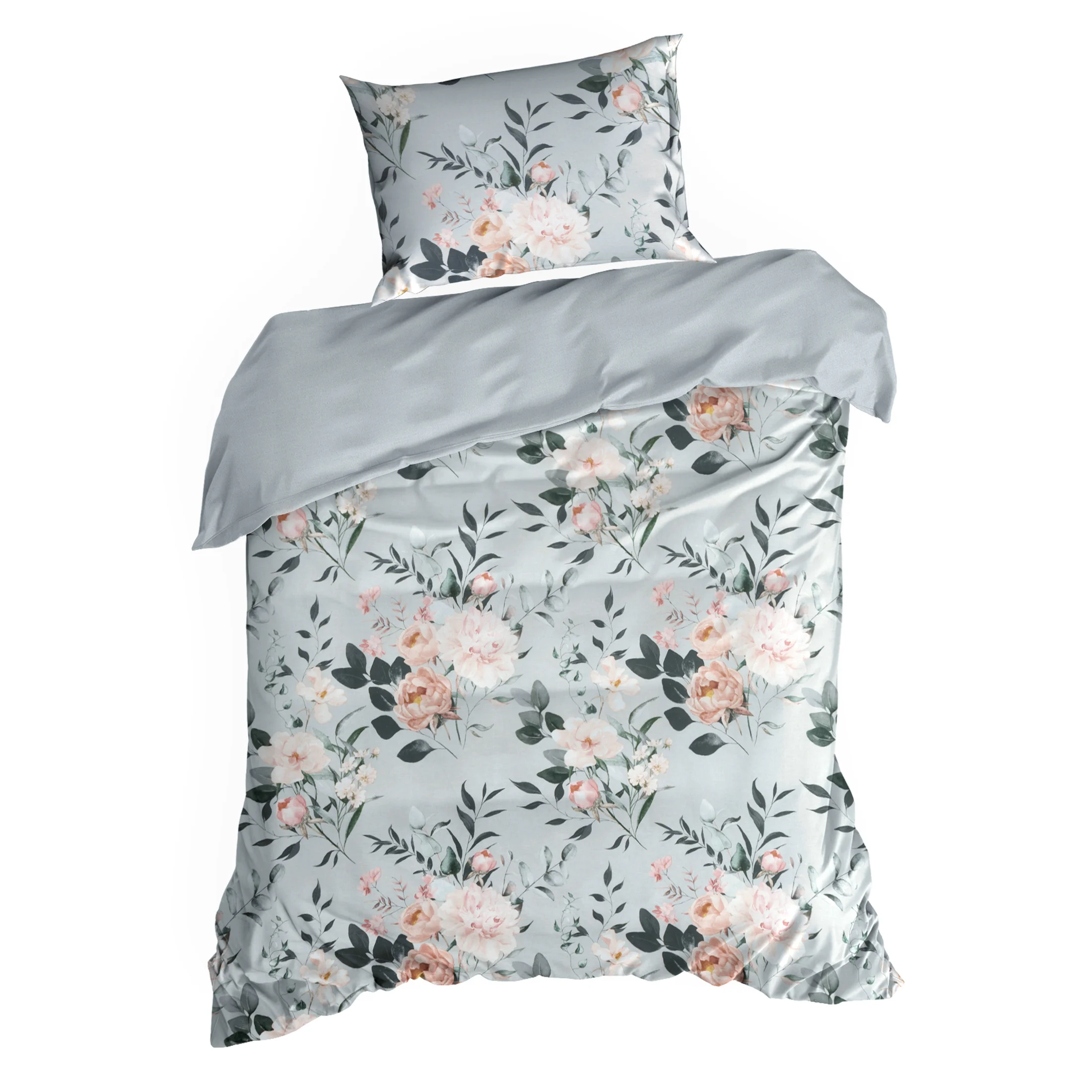 Pościel 140x200 cm bawełna ranforce kolor szary, stalowy z motywem kwiatów ROSITA Eurofirany