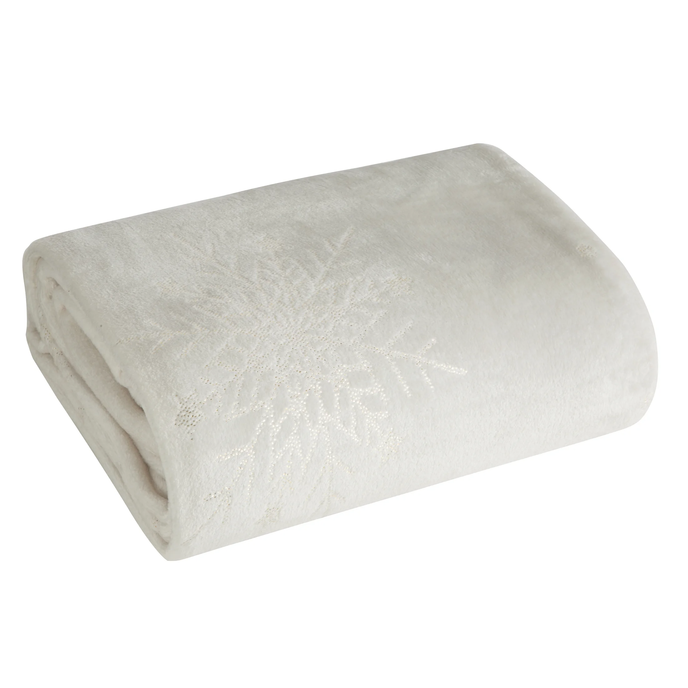 Koc świąteczny 150x200 cm kremowy, złoty zdobiony nadrukiem śnieżynek Eurofirany