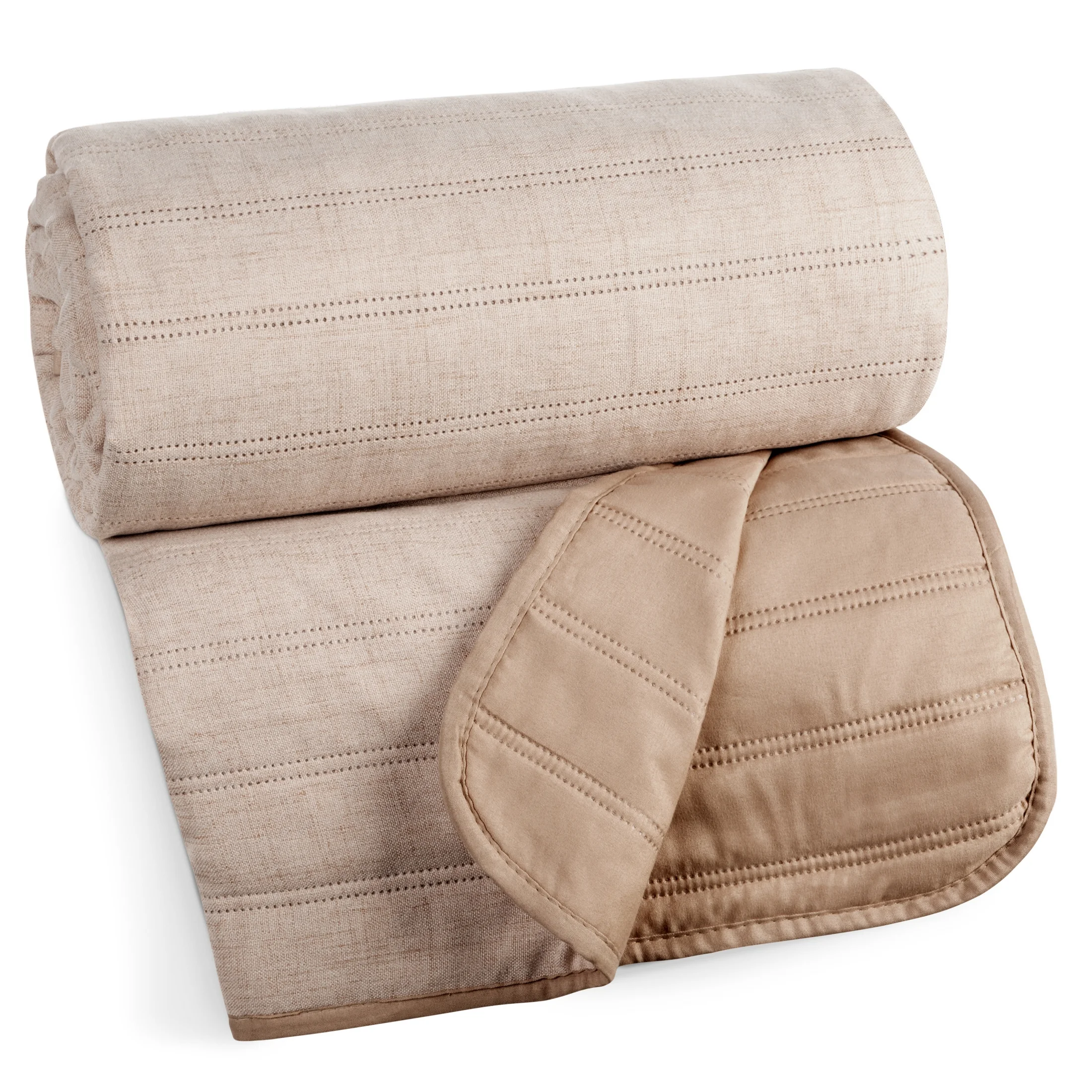 Narzuta imitująca len jasnopomarańczowa pikowana metodą hot press 220x240 cm SELEN Eurofirany