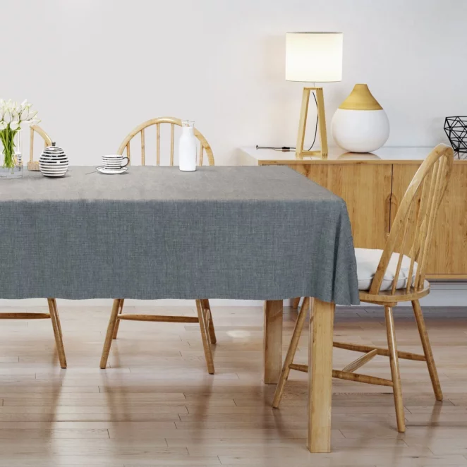 Obrus na wymiar niebieski z szenilowej tkaniny z dodatkiem połyskującej nici