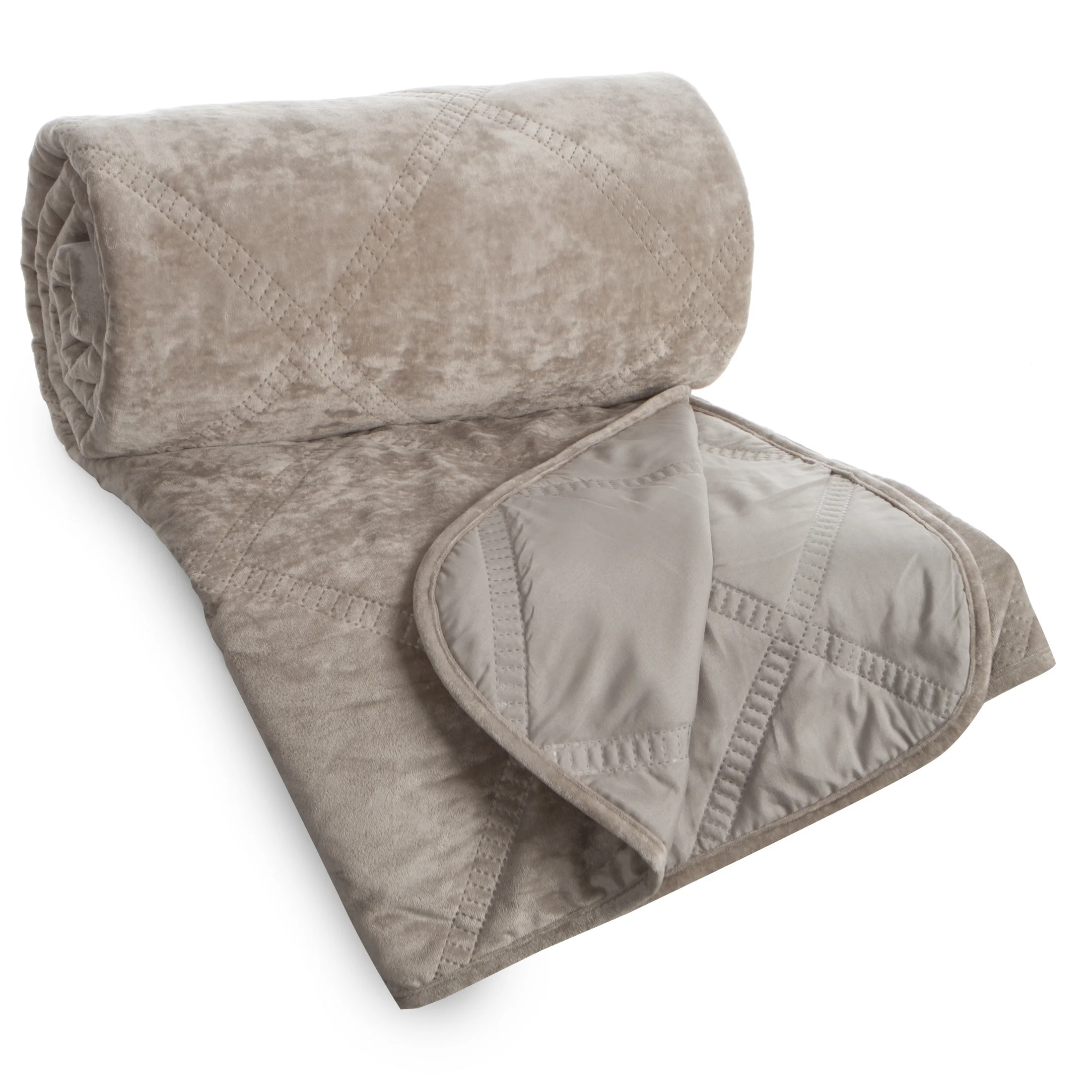 Narzuta welwetowa beżowa 170x210 cm zdobiona pikowaniem hot press w romby Eurofirany