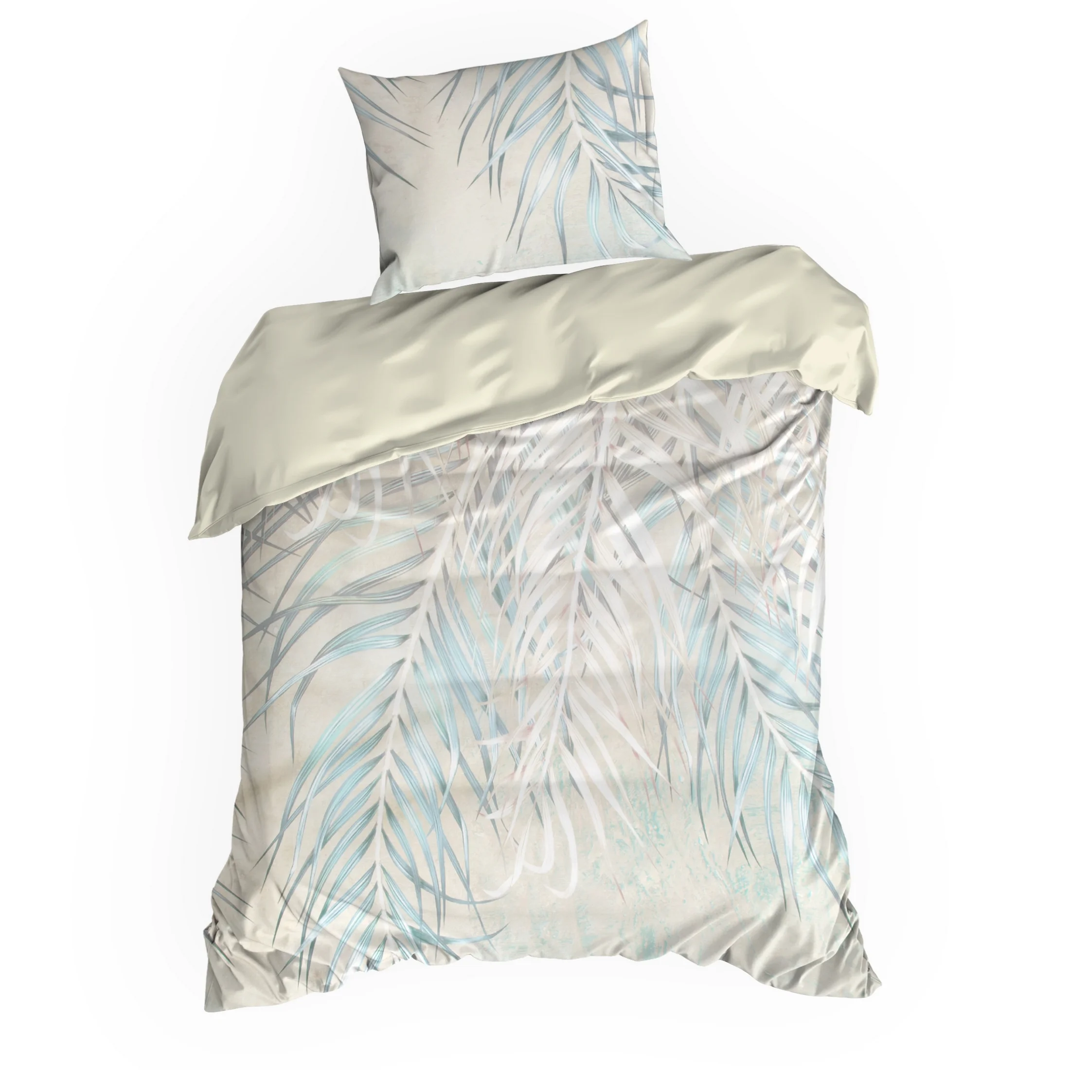 Pościel 140x200 cm z satyny bawełnianej kolor biały, niebieski z motywem botanicznym Eurofirany Premium