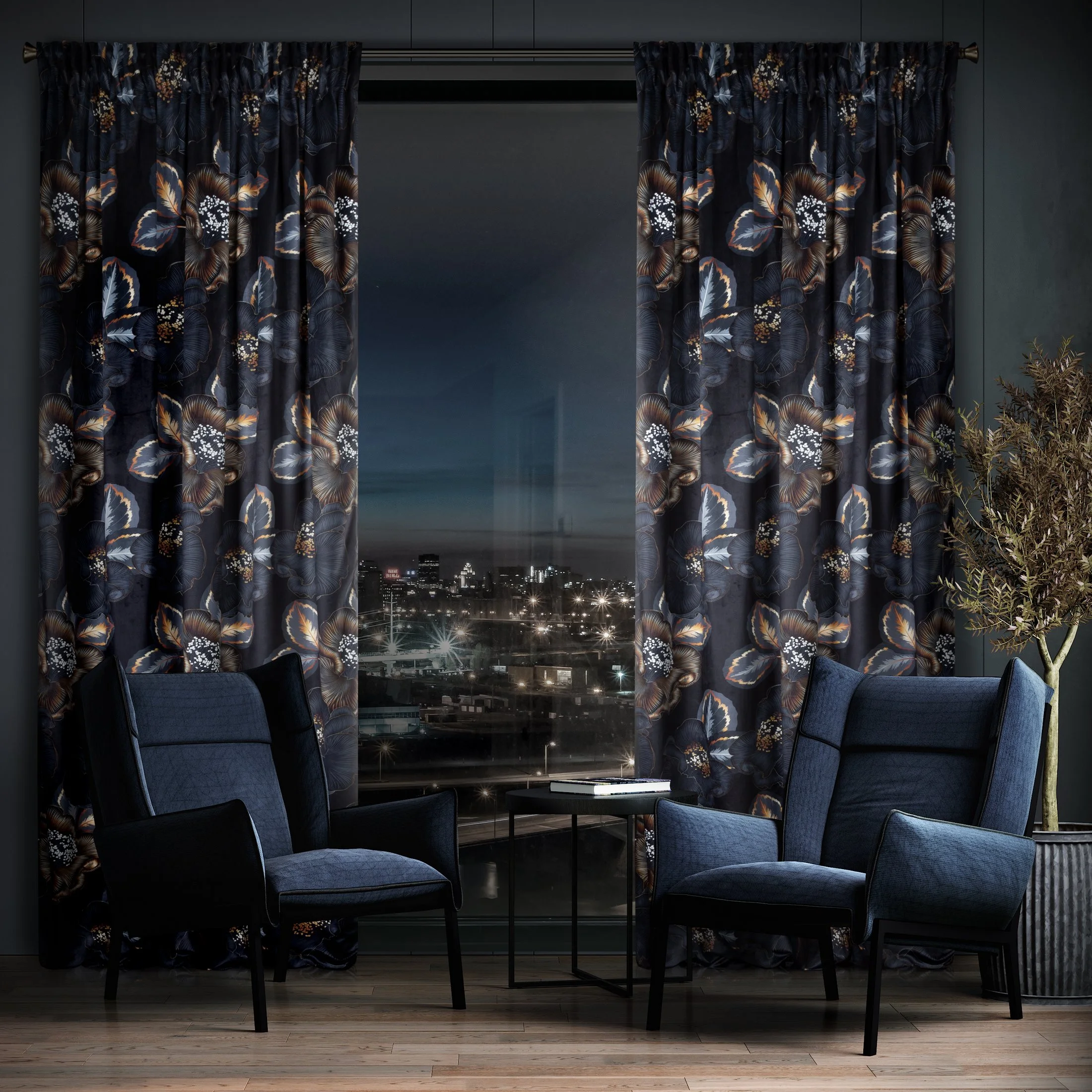 Zasłona PEONIA 2 z welwetu ze wzorem Limited Collection Eurofirany