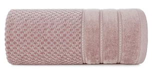 Ręcznik kąpielowy 50x90 cm bawełniany kolor ciemnoróżowy z ozdobną bordiurą w paseczki 500 g/m2 ADORE Eurofirany