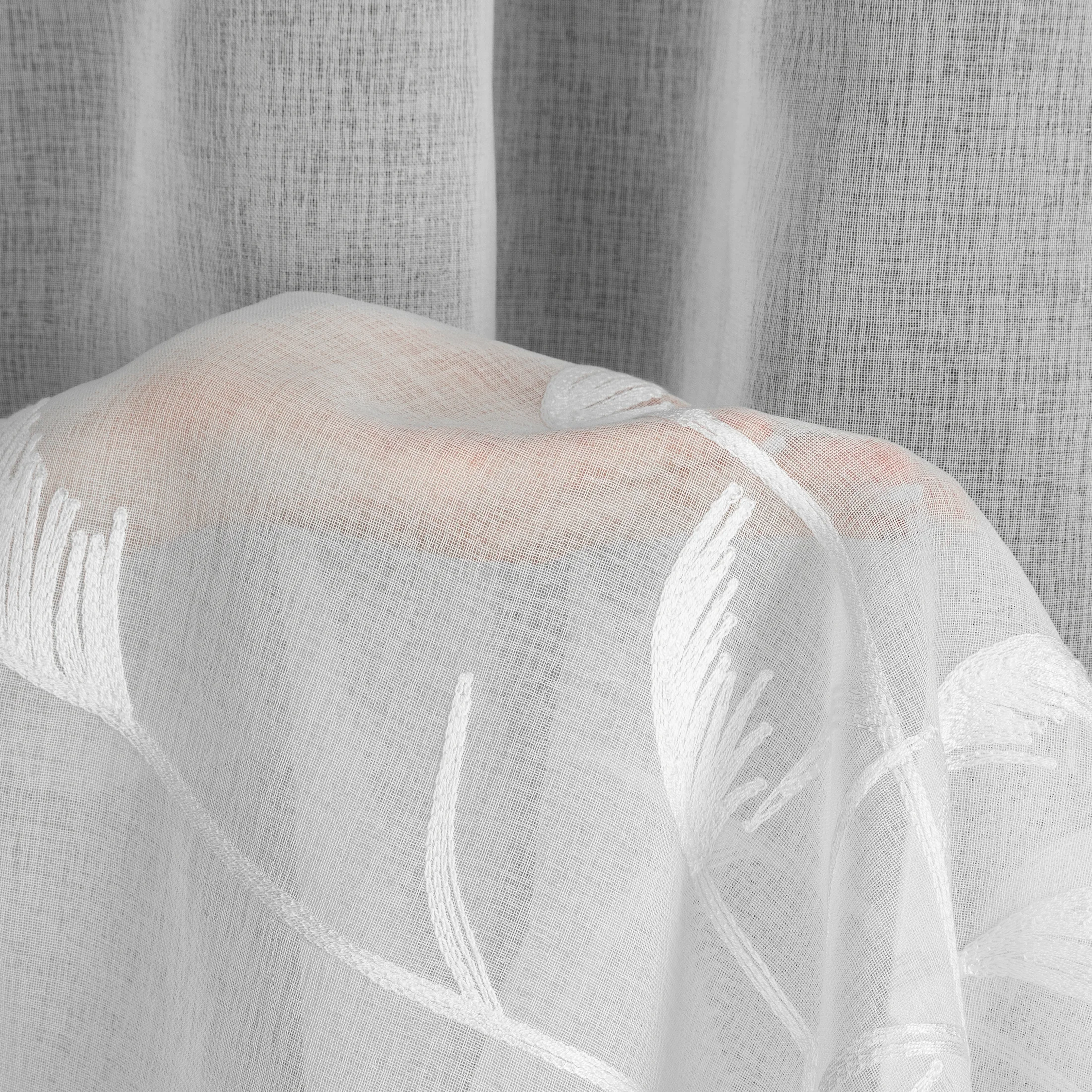 Firana biała z etaminy zdobiona haftem w źdźbła ozdobnej trawy 400x250 cm przelotka - TASHA Eurofirany