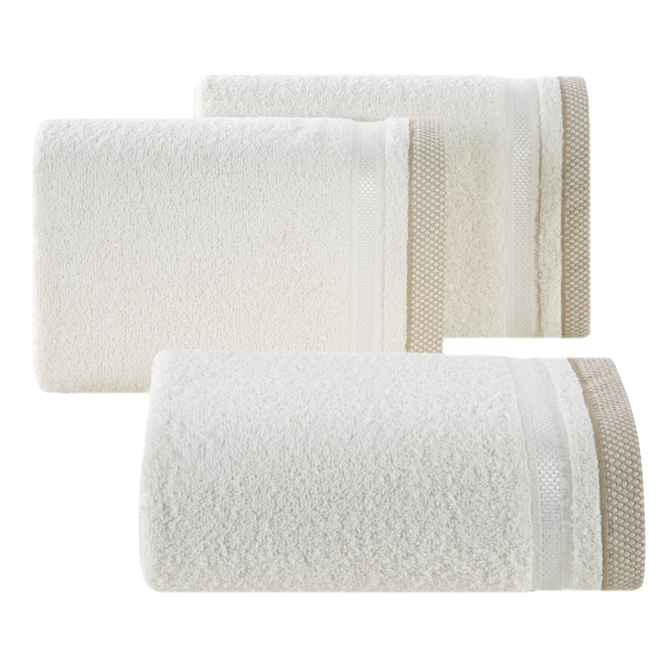 Ręcznik kąpielowy 100X150 cm bawełniany kolor kremowy z bordiurą w paski 500 g/m2 ABBIE Eurofirany