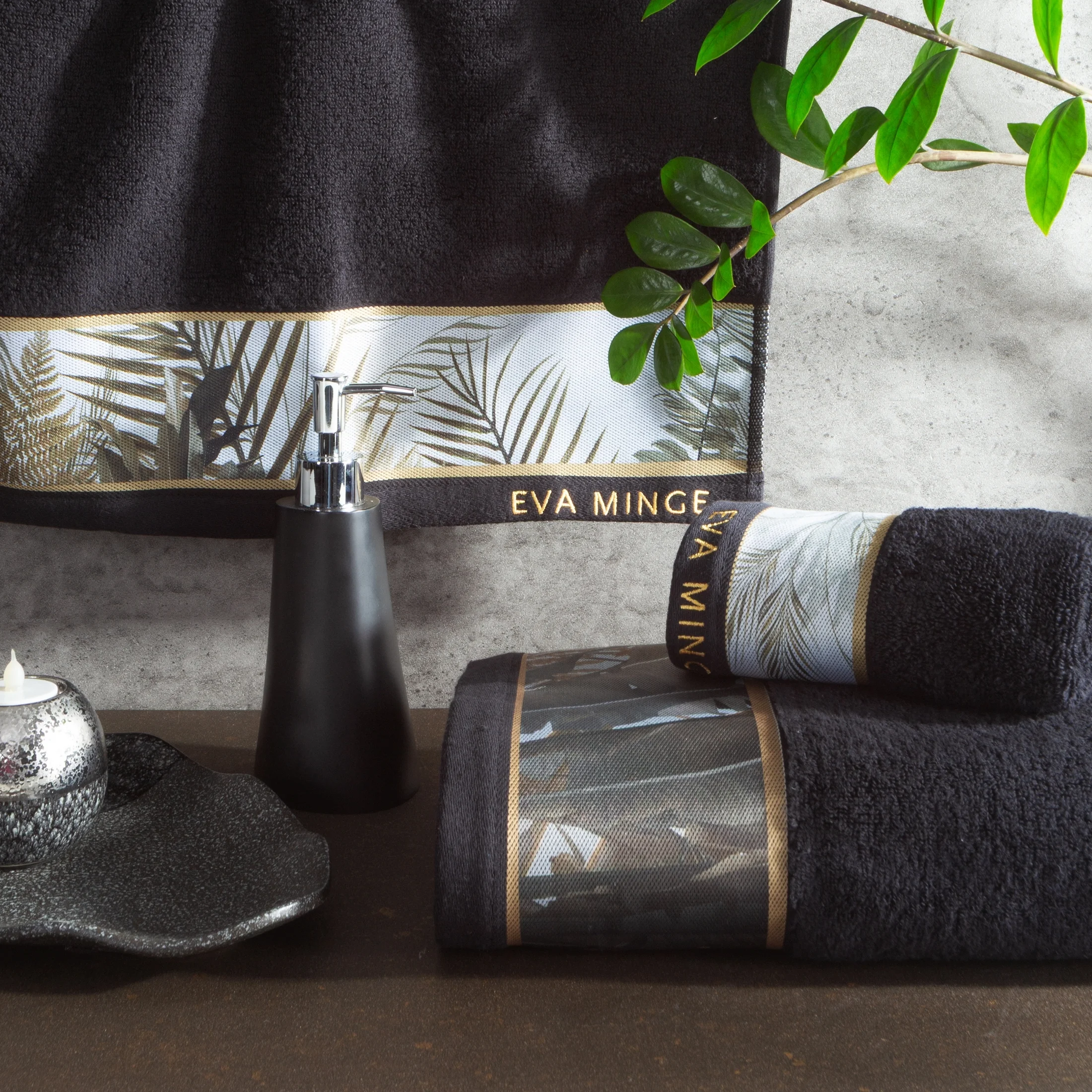 Zestaw ręczników bawełnianych 3 szt kolor czarny 500 g/m2 Eva Minge 17 Eurofirany