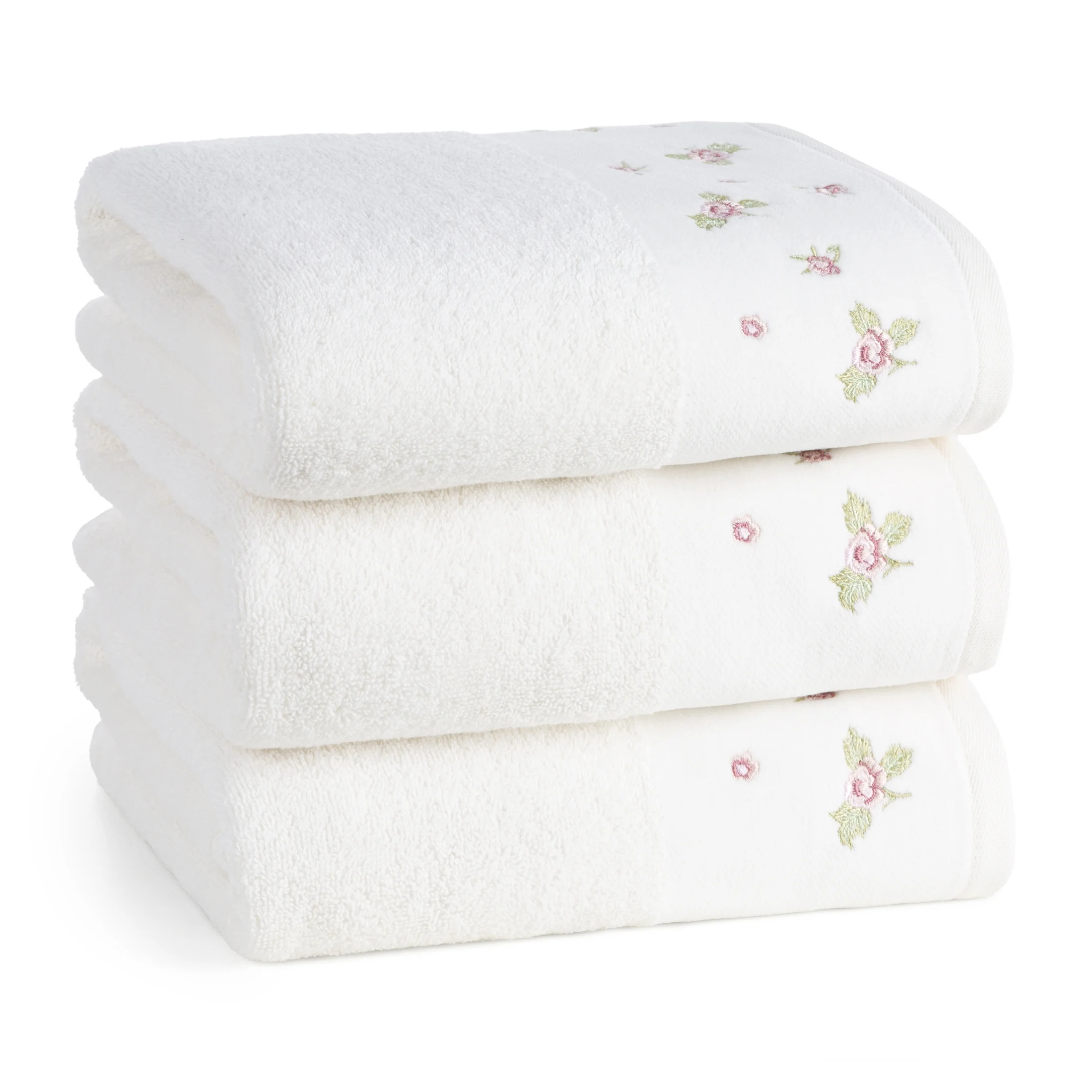 Ręcznik kąpielowy 70x140 cm bawełniany kolor kremowy zdobiony welurową bordiura i haftem DALIA Eurofirany