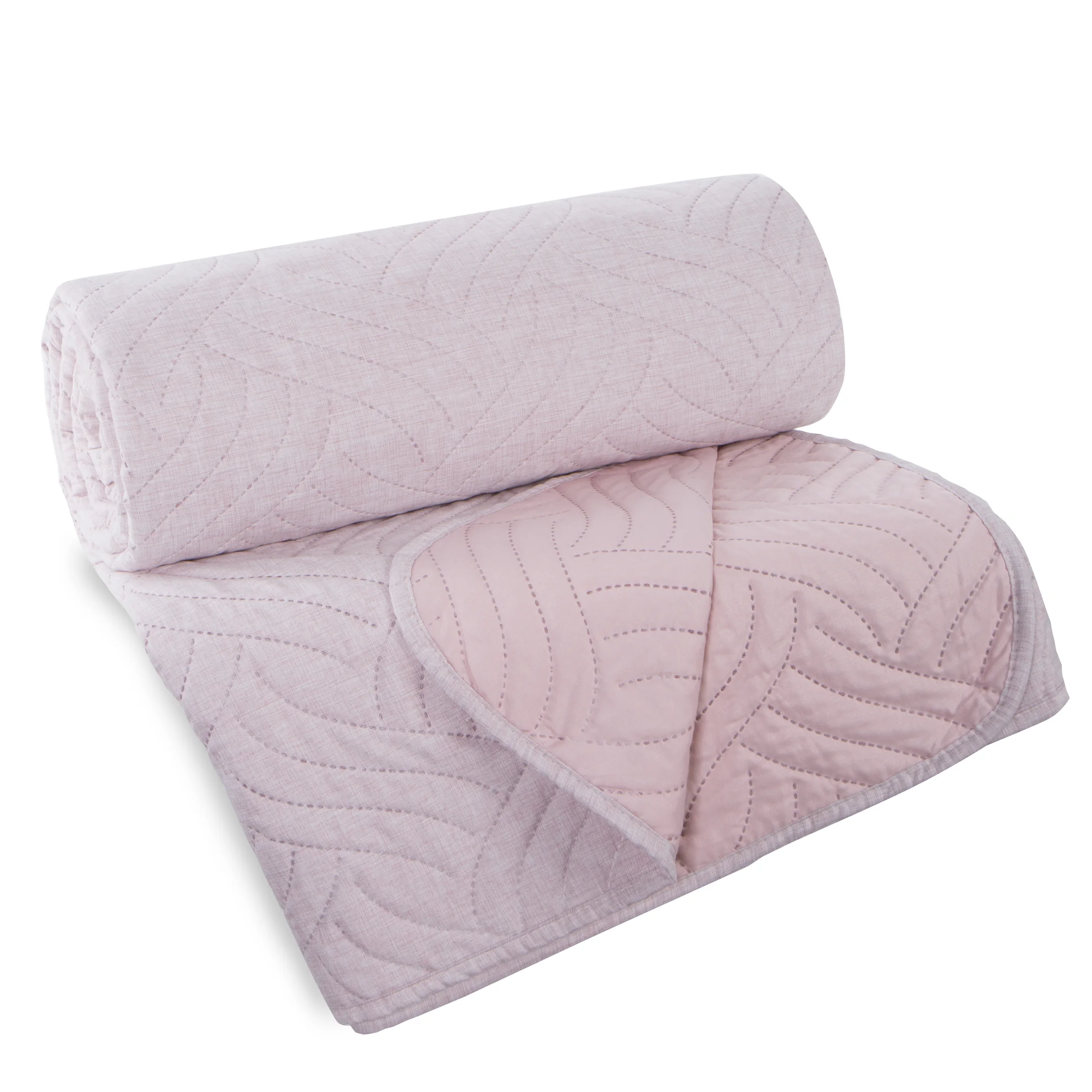 Narzuta imitująca len różowa 220x240 cm pikowana metodą hot press w geometryczny wzór LEN Design 91 Eurofirany