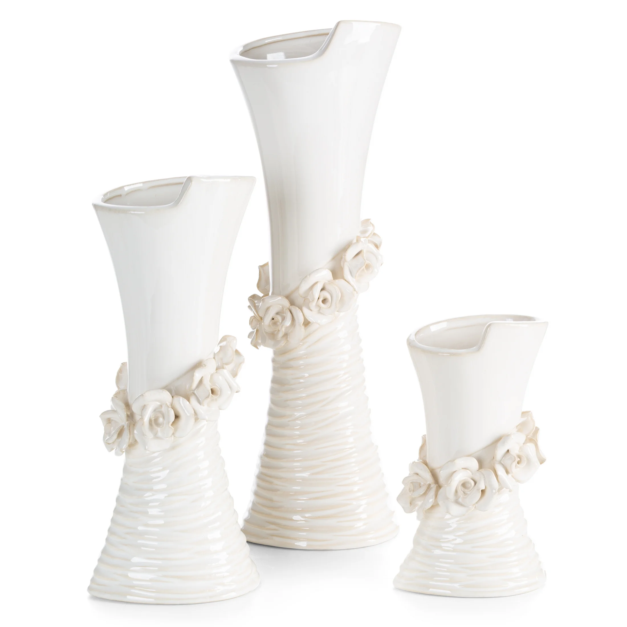 Wazon dekoracyjny kremowy zdobiony kwiatami 3D 10x8x19 cm ELIANA Eurofirany