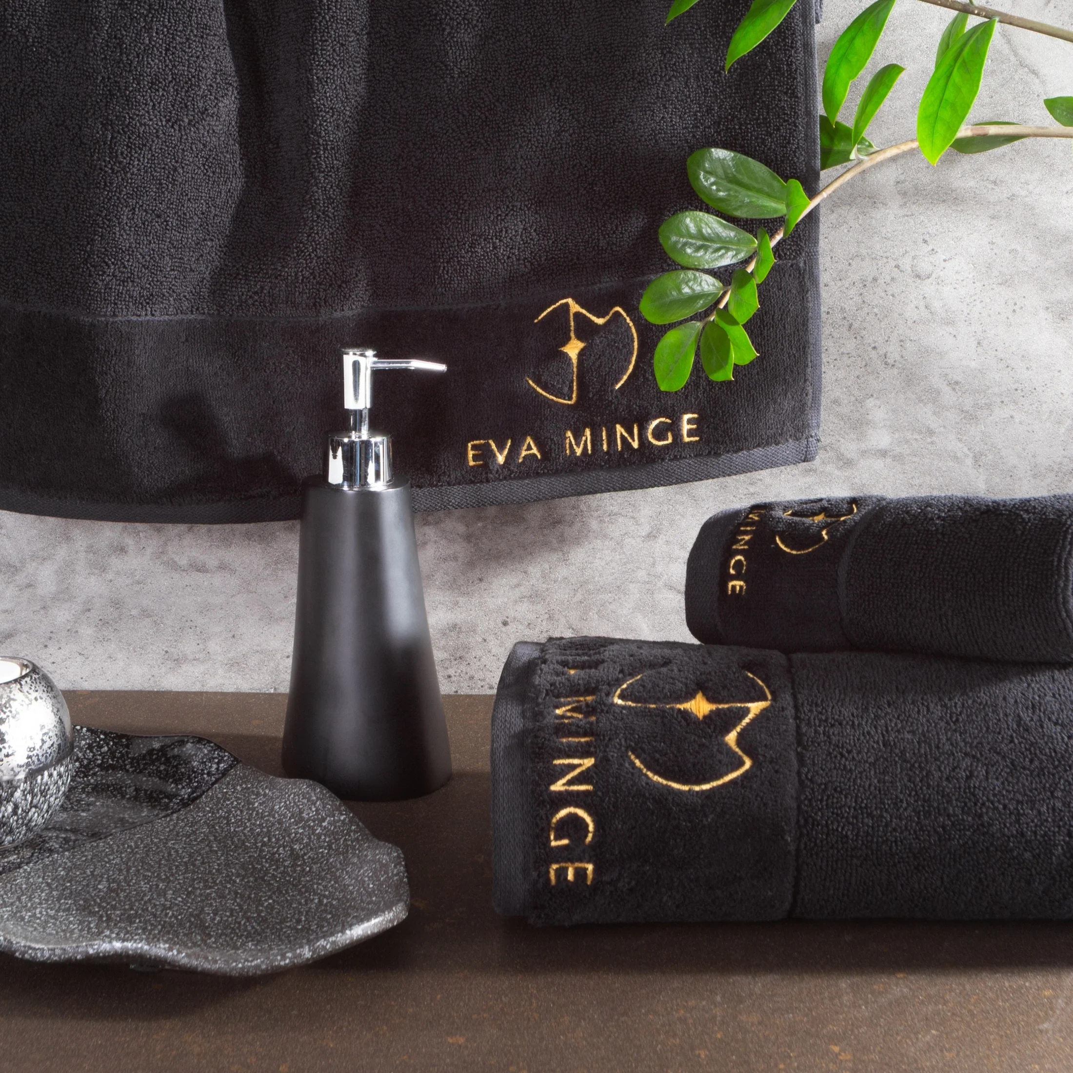 Zestaw ręczników bawełnianych 3 szt kolor czarny 550 g/m2 GAJA Eva Minge Eurofirany