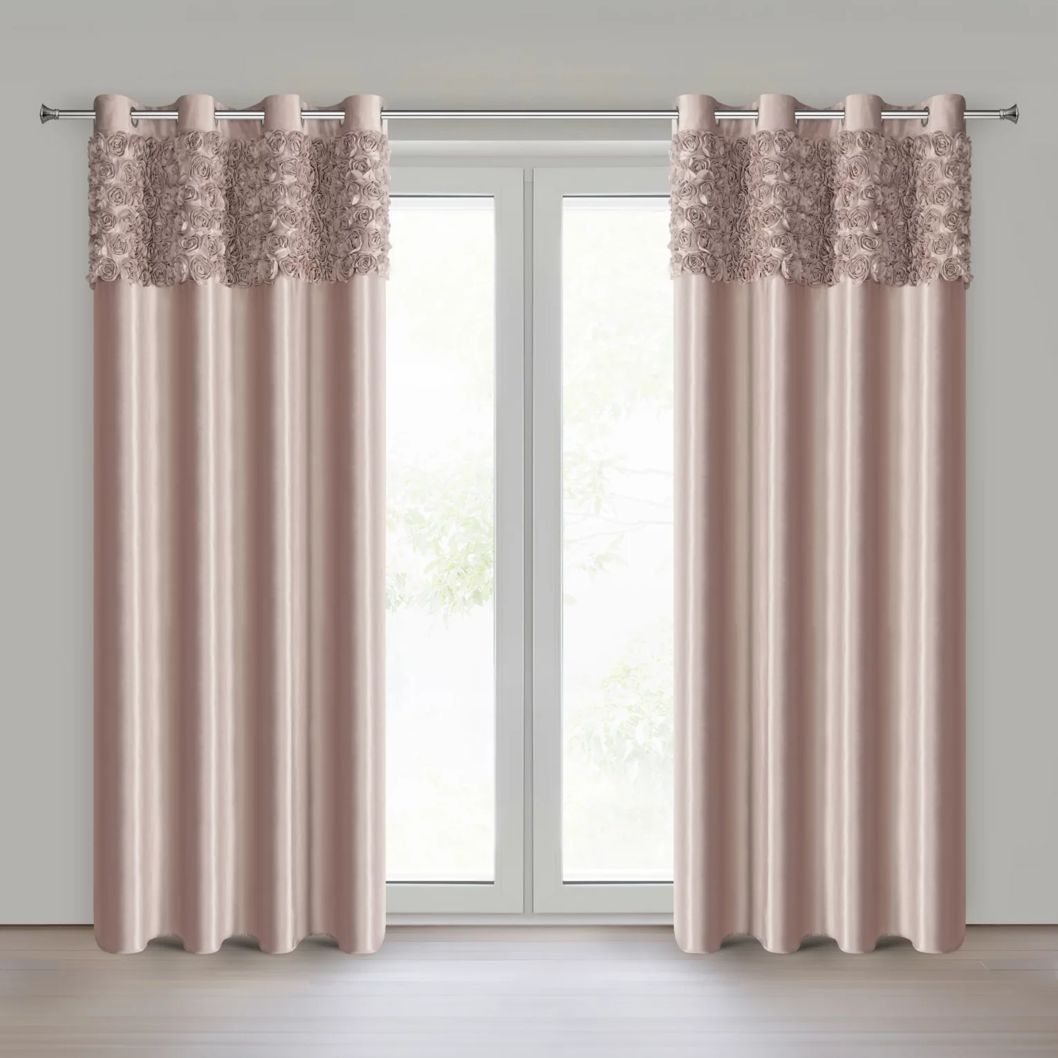Zasłona pudrowa z welwetu zdobiona aplikacją 3D róż 140x250 cm  przelotka - ROSES Eva Minge Eurofirany