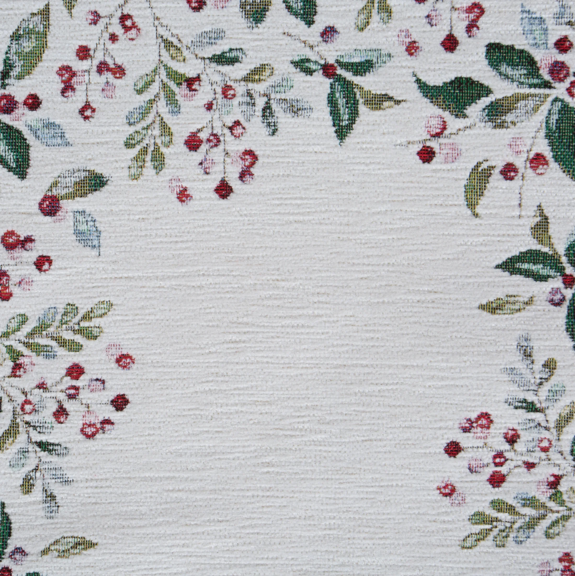 Świąteczny bieżnik kolor naturalno, zielony 40x100 cm szenilowy tkany motywem świątecznym Eurofirany