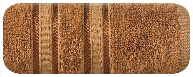 Ręcznik kąpielowy 50x90 cm bambusowy kolor jasnobrązowy zdobiony bordiurą w pasy 500 g/m2 MILA Eurofirany