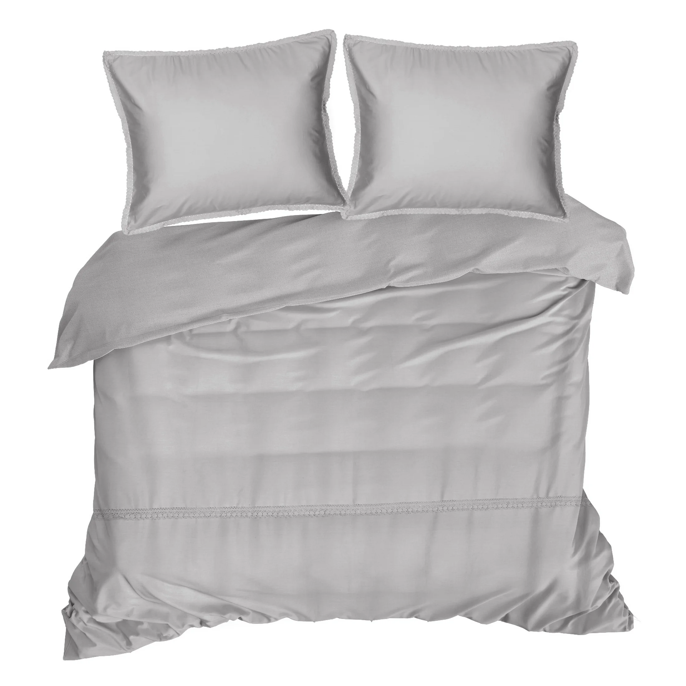 Pościel 220x200 cm z satyny bawełnianej kolor jasnoszary zdobiona elegancką koronką RETRO 5 Eurofirany