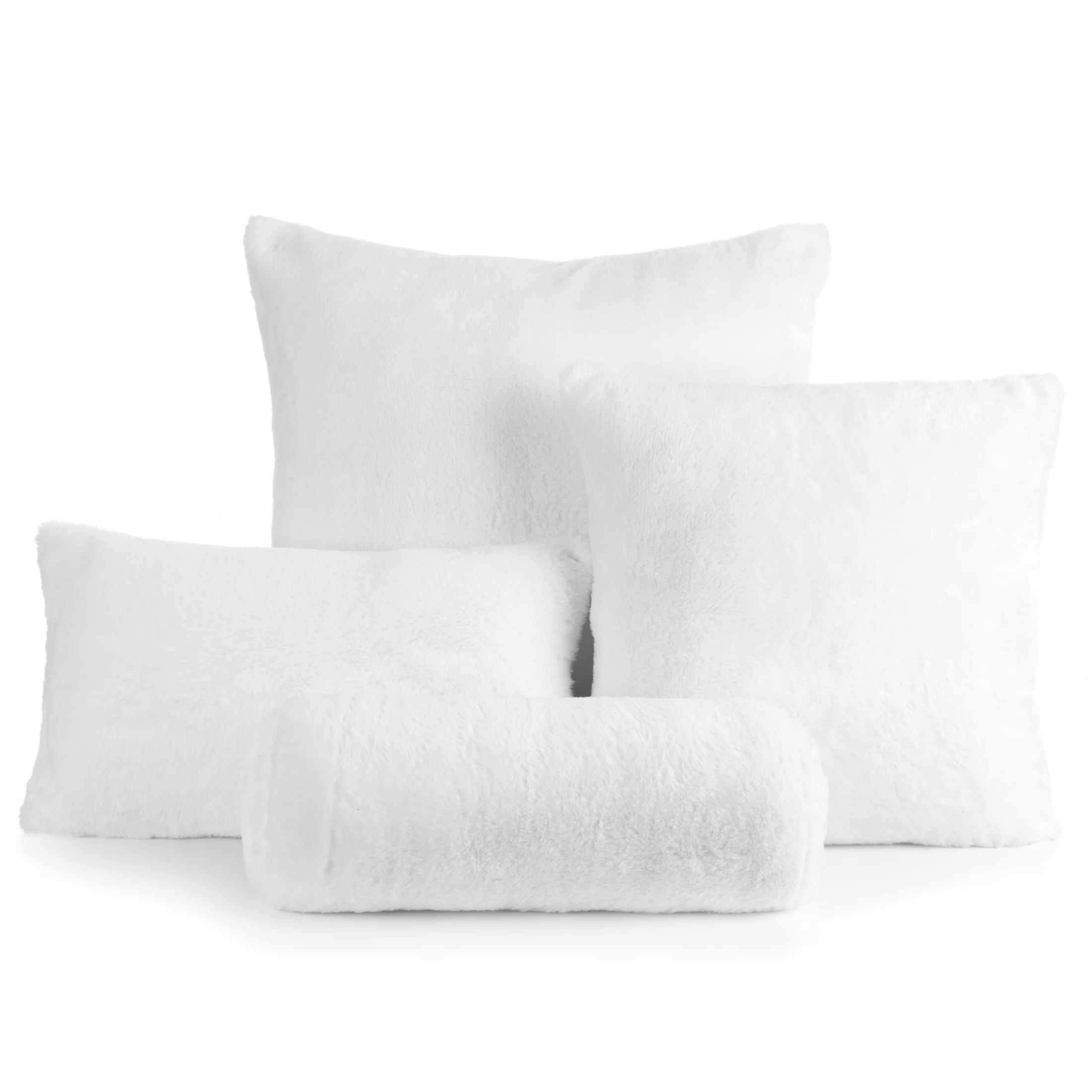 Poduszka wałek 15x45 cm biały z miękkiej futrzanej tkaniny NINA Eurofirany