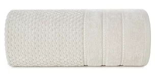 Ręcznik kąpielowy 50x90 cm bawełniany kolor beżowy z ozdobną bordiurą w paseczki 500 g/m2 ADORE Eurofirany