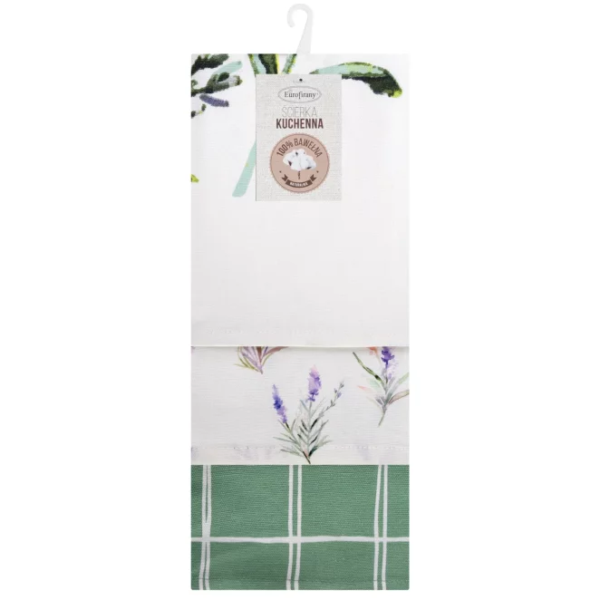 Komplet ściereczek kuchennych  3szt 50x75 cm bawełniany kolor naturalny,zielony 200 g/m2 LAVENDER Eurofirany