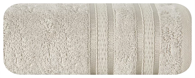 Ręcznik kąpielowy 50x90 cm bambusowy kolor beżowy zdobiony bordiurą w pasy 500 g/m2 MILA Eurofirany