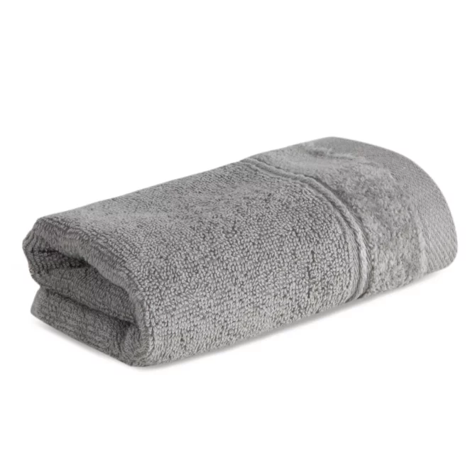 Ręcznik do rąk 30x50 cm bawełniany kolor stalowy z welwetową bordiurą i kontrastującymi paseczkami 500 g/m2 SIBEL Eurofirany