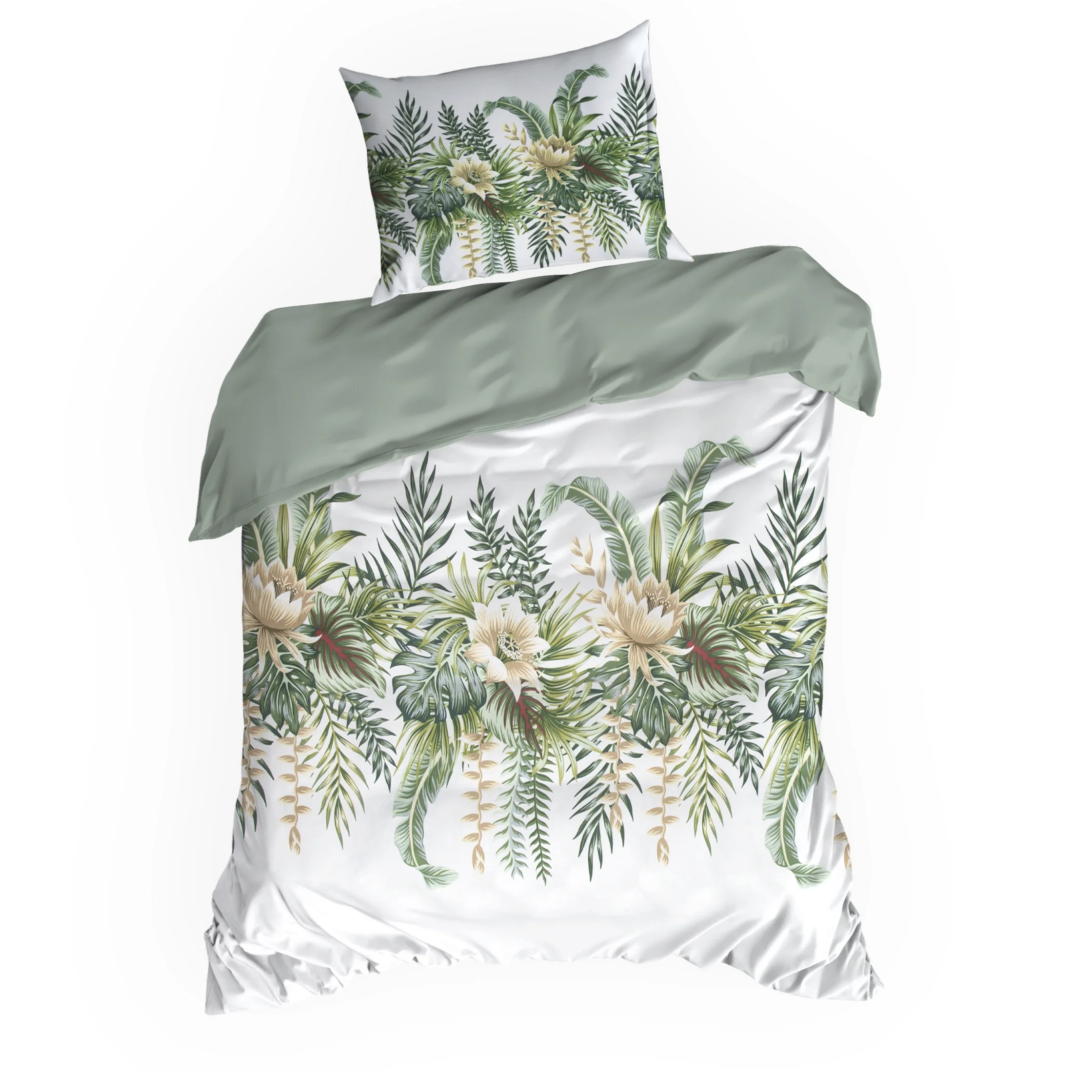 Pościel 140x200 cm bawełniana kolor biały, zielony z wzorem roślinnym SPRING 30 Eurofirany