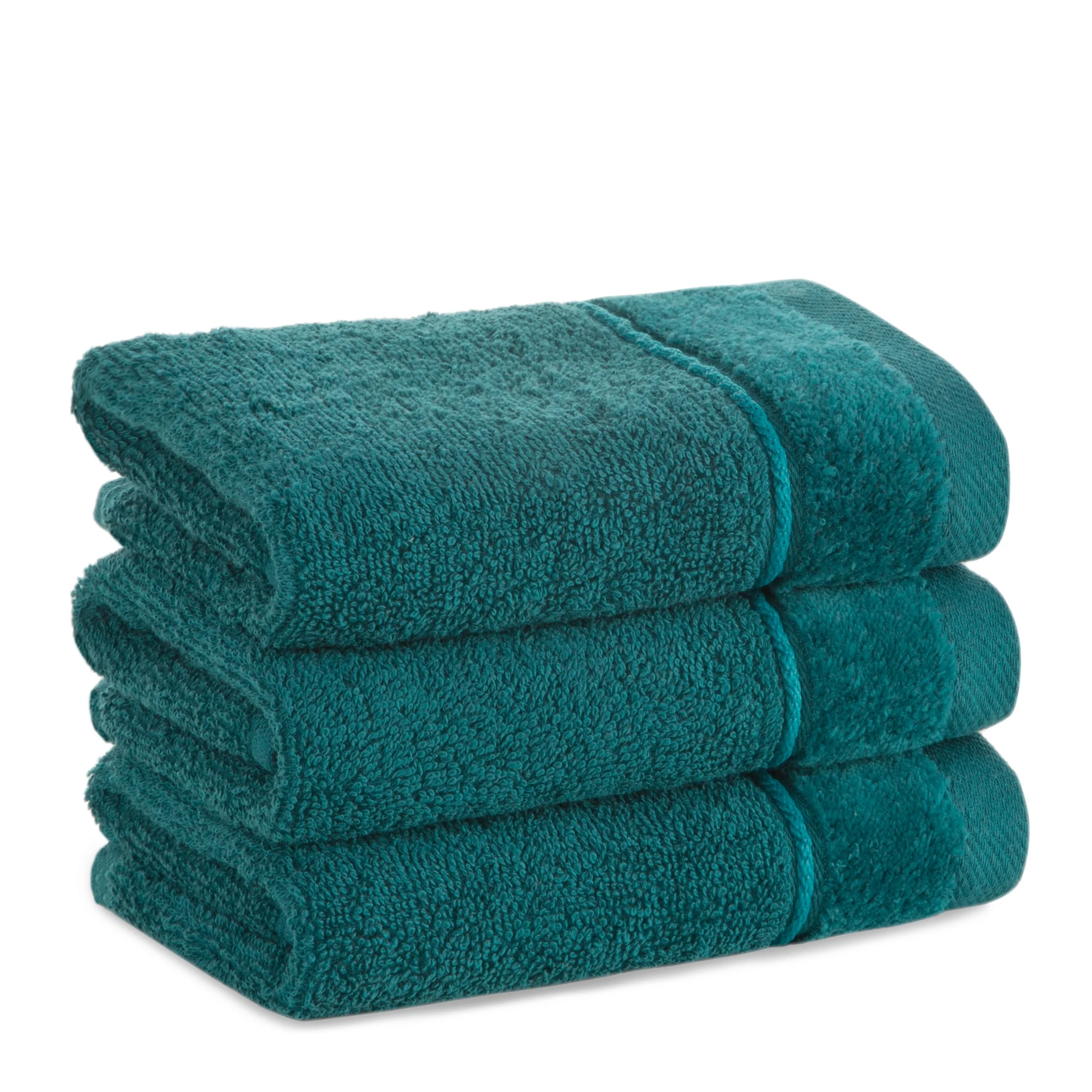 Ręcznik do rąk 30x50 cm bawełniany kolor ciemno turkusowy z welwetową bordiurą i kontrastującymi paseczkami 500 g/m2 SIBEL Eurofirany