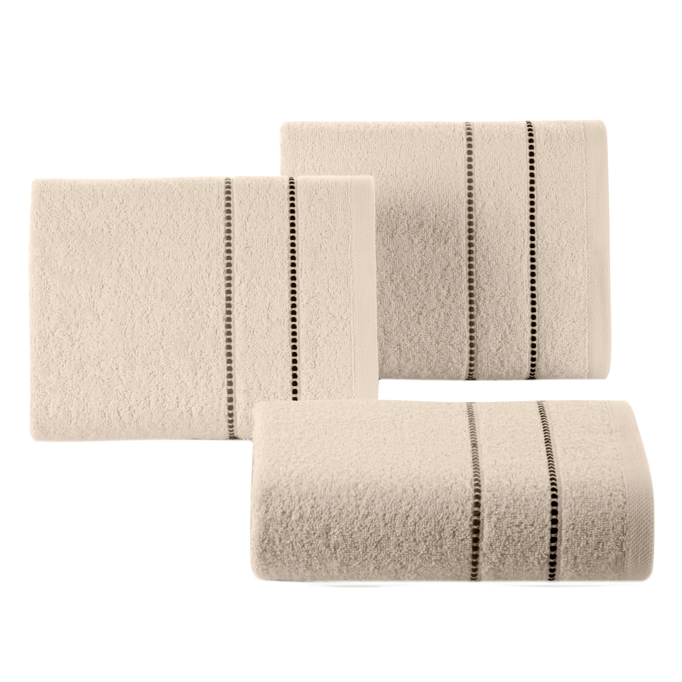 Ręcznik kąpielowy 70x140 cm bawełniany kolor beżowy z kontrastującymi paseczkami 500 g/m2 SUZI Eurofirany