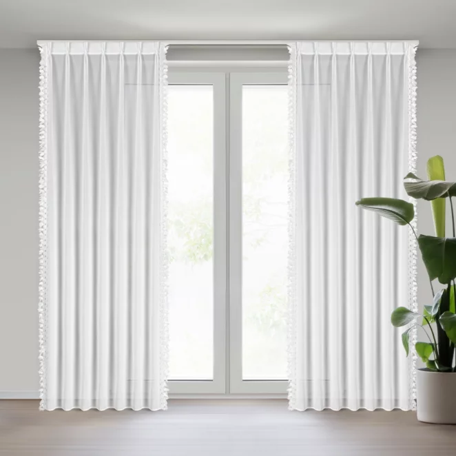 Firana biała z szyfonu zdobiona aplikacją 80x270 cm (wymiar podany na gotowo) system flex - LORETA Eurofirany