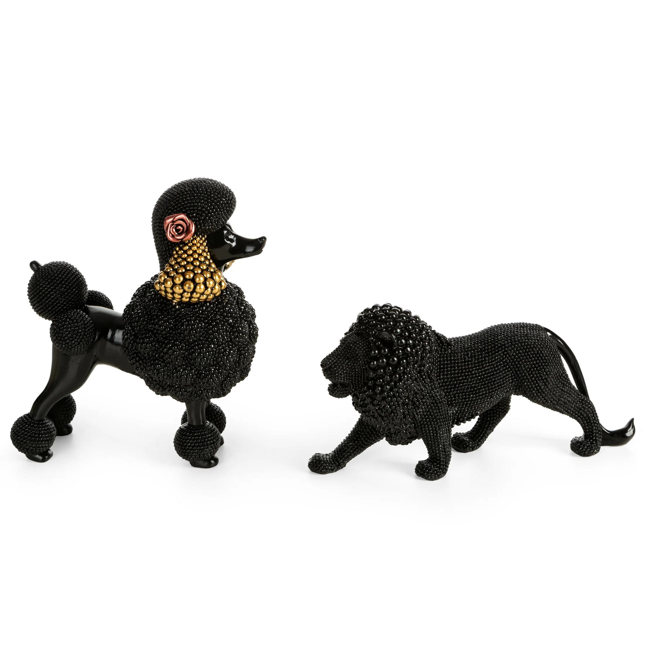 Figurka czarna w kształcie Lwa o drobnym strukturalnym wzorze 23x6x12 cm ELDO 3 Eurofirany