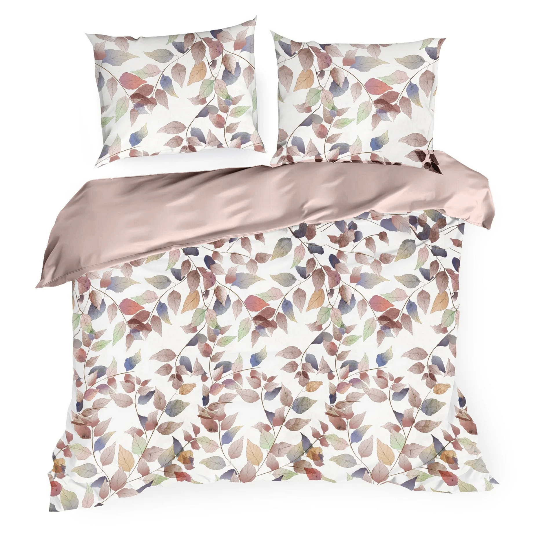 Pościel 160x200 cm kolor biało, wrzosowy z motywem liści LINDA design 91 Eurofirany