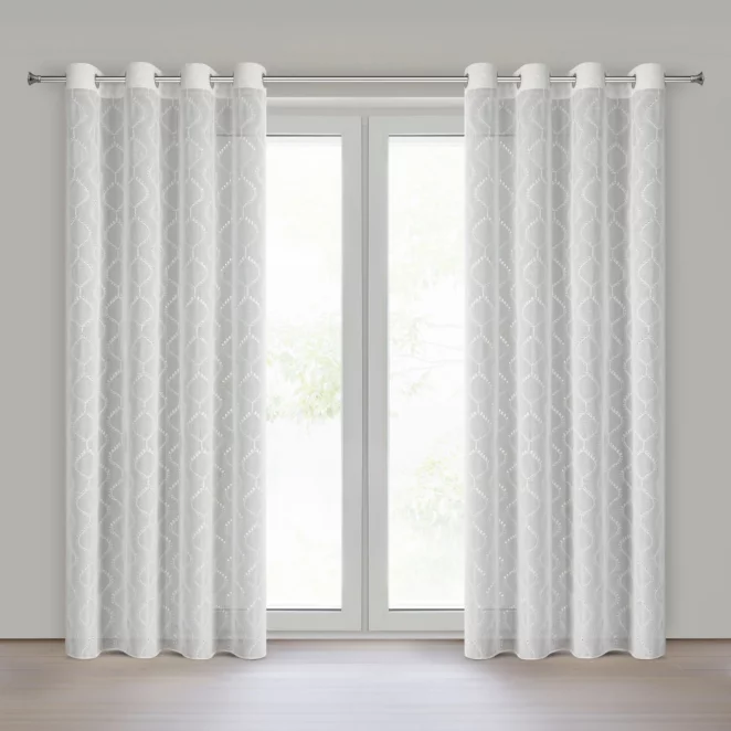 Firana biała z etaminy zdobiona ażurowym haftem 140x250 cm przelotki - RAYA Eurofirany