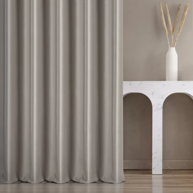 Zasłona szyta na tunelu srebrna z miękkiej tkaniny welwetowej