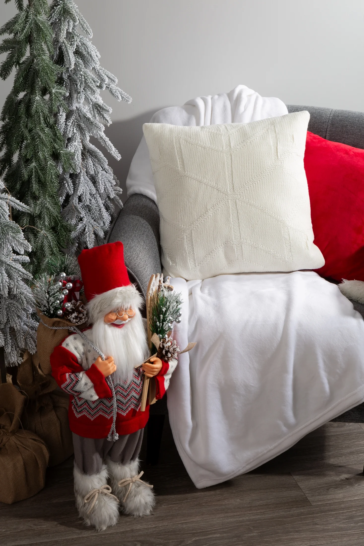 Poszewka na poduszkę 45x45 cm świąteczna o plecionej strukturze z mieszanki włókien biała Eurofirany