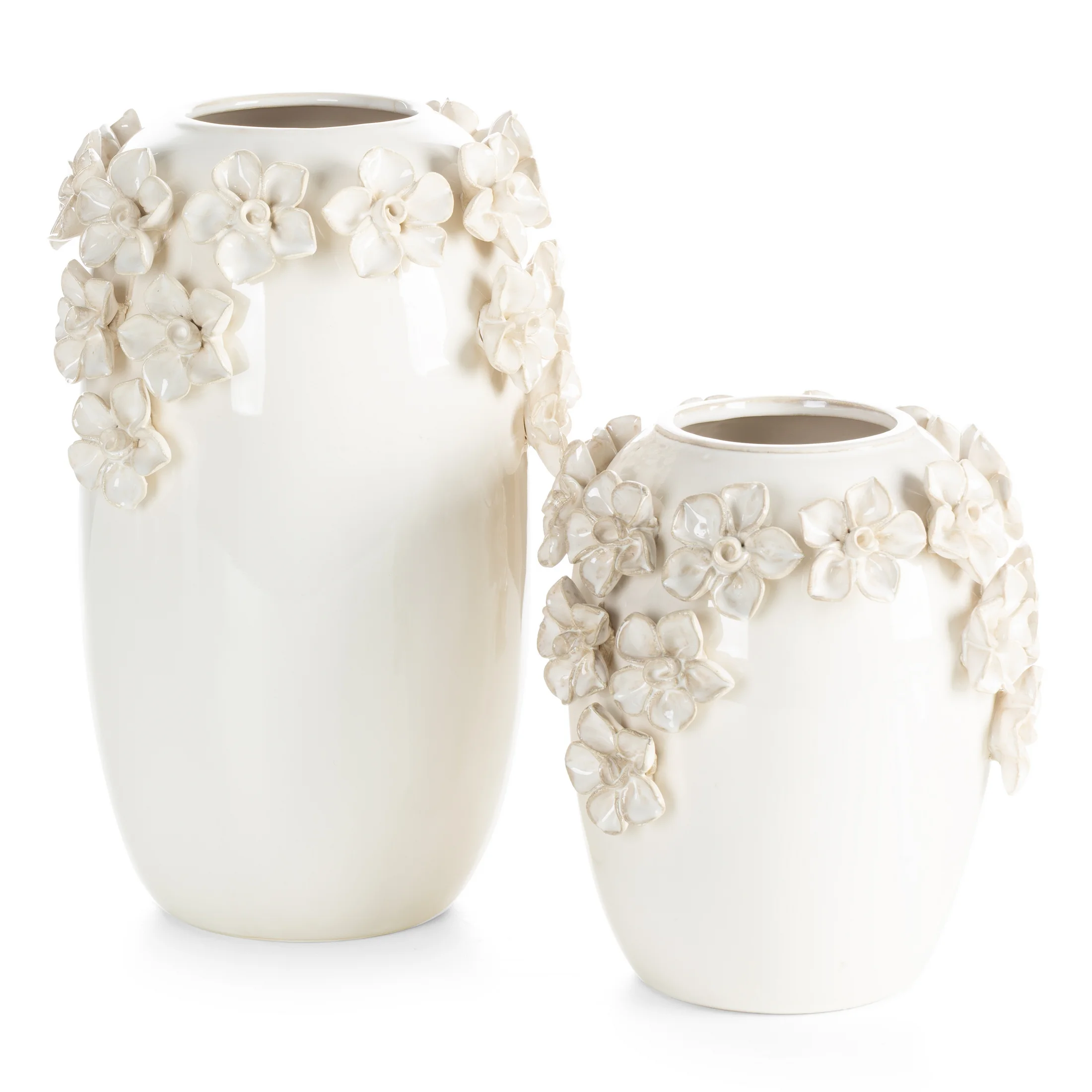 Wazon ceramiczny kremowy zdobiony kwiatami 3D 19x30 cm DIANA Eurofirany