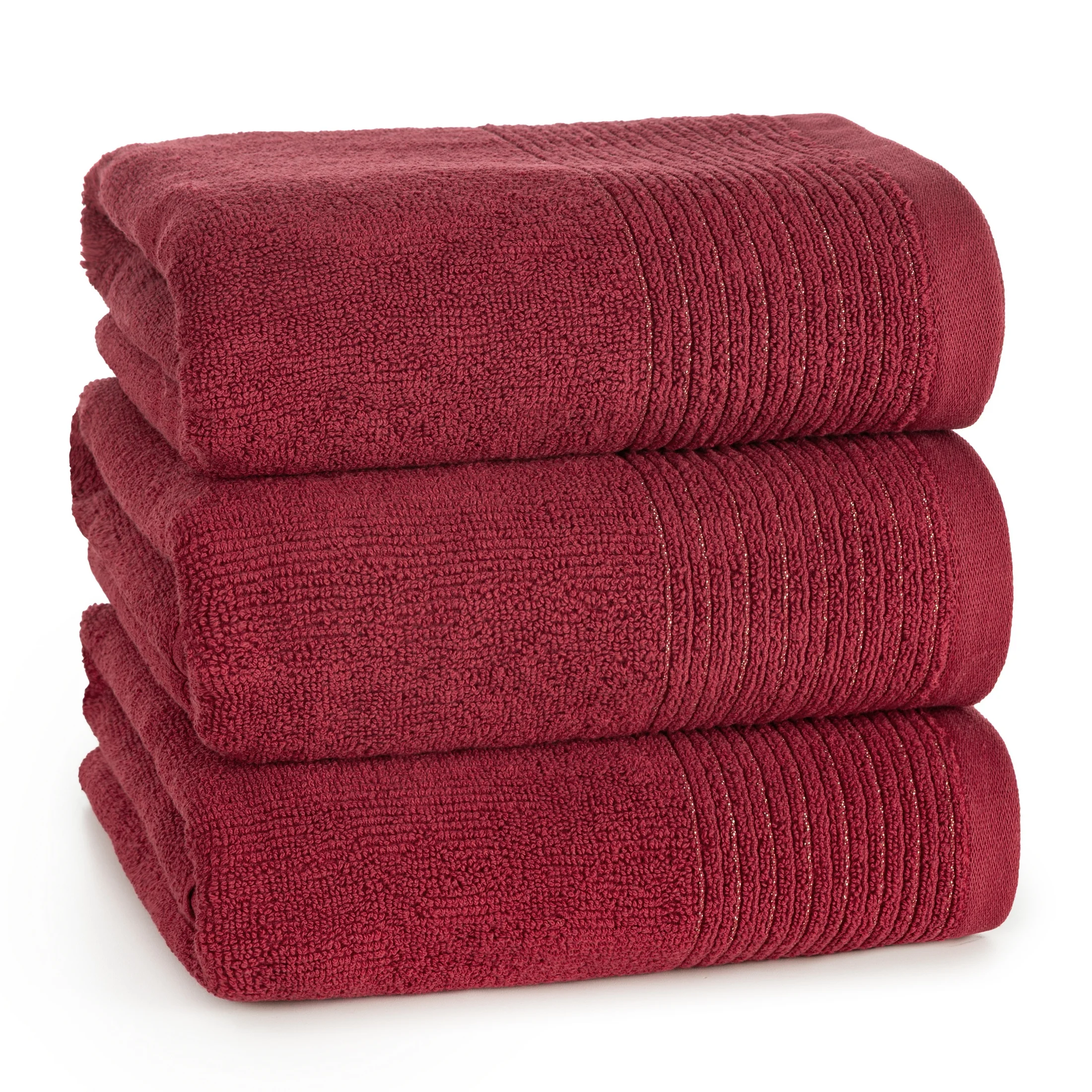 Ręcznik kąpielowy 70x140 cm bawełniany kolor bordowy zdobiony błyszczącą bordiurą 500 g/m2 LARI Eurofirany