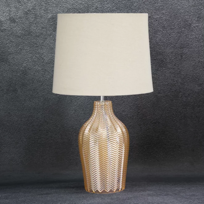 Lampa beżowo-złota z wytłaczaną szklaną podstawą średnica 34x59 cm DEVIN Eurofirany