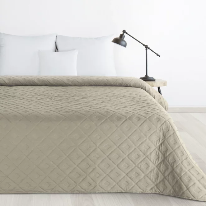Narzuta ciemnobeżowa 170x210 cm z geometrycznym wzorem wykonana techniką hot press ALARA 6 DESIGN 91 Eurofirany