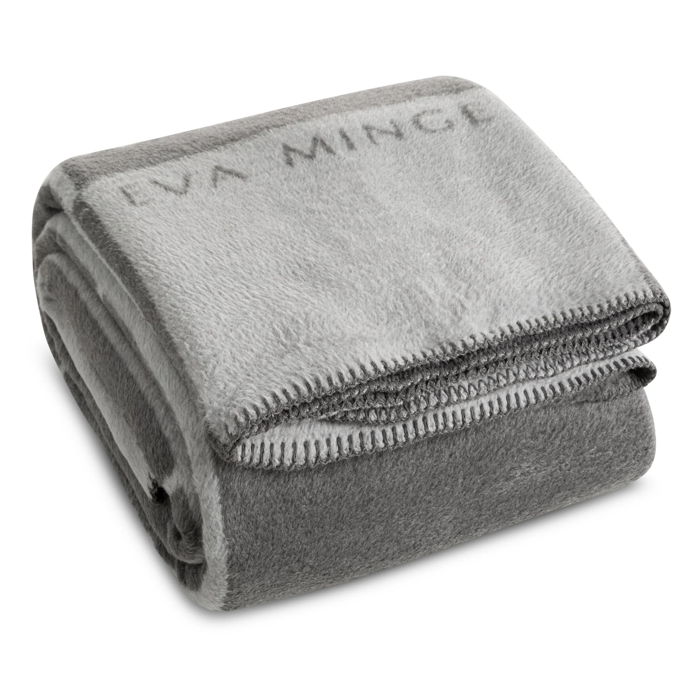 Koc bawełniano-akrylowy 220x240 cm srebrno, stalowy z geometrycznym nadrukiem ELEGANTE EVA MINGE Eurofirany