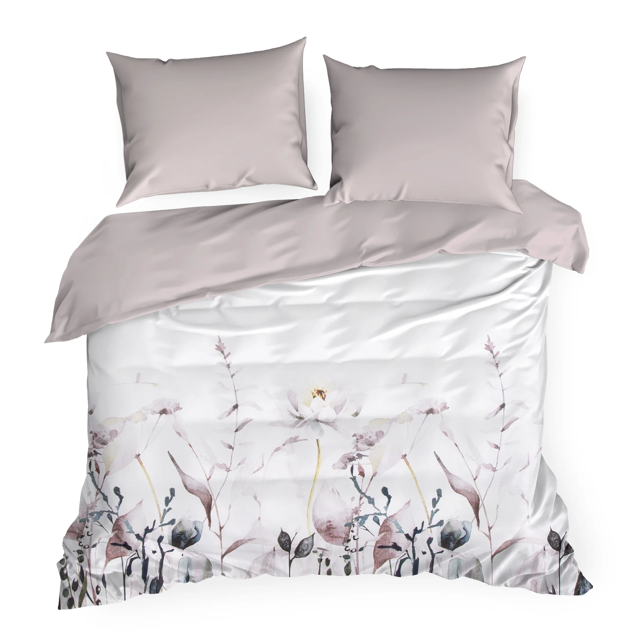 Pościel 220x200 cm kolor biało, wrzosowy z motywem kwiatów VERONO7 design 91 Eurofirany