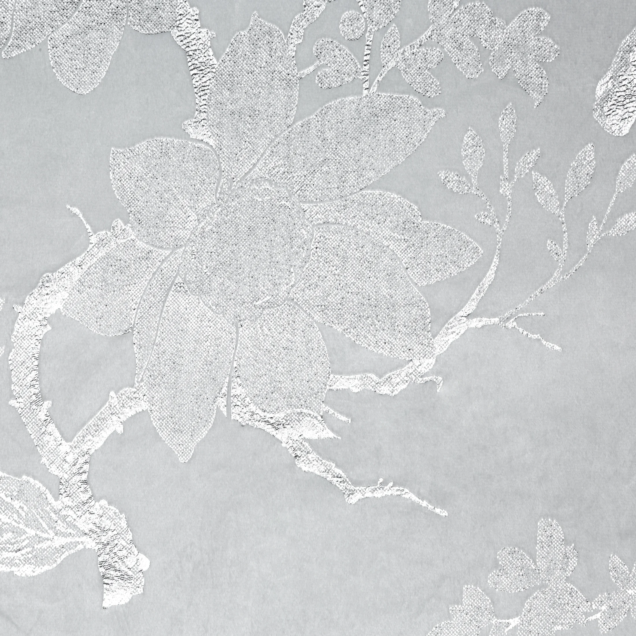 Zasłona biało, srebrna zdobiona nadrukiem połyskujących kwiatów 140x250 cm przelotka - CELIA Eurofirany