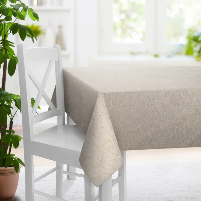 Obrus na wymiar TEXTURE 2 oliwkowo srebrny z miękkiej tkaniny szenilowej z błyszczącym nadrukiem