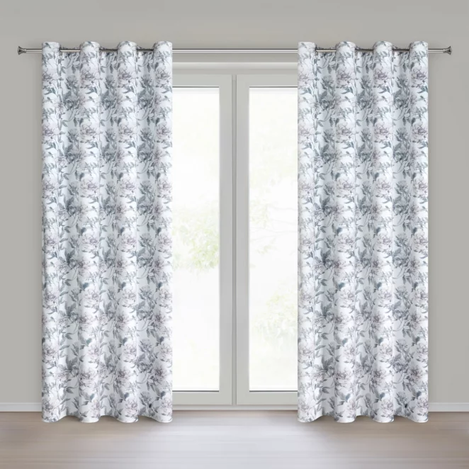 Zasłona biało, różowa welwetowa z motywem kwiatów 140x250 cm przelotka - BEVERLY Eurofirany